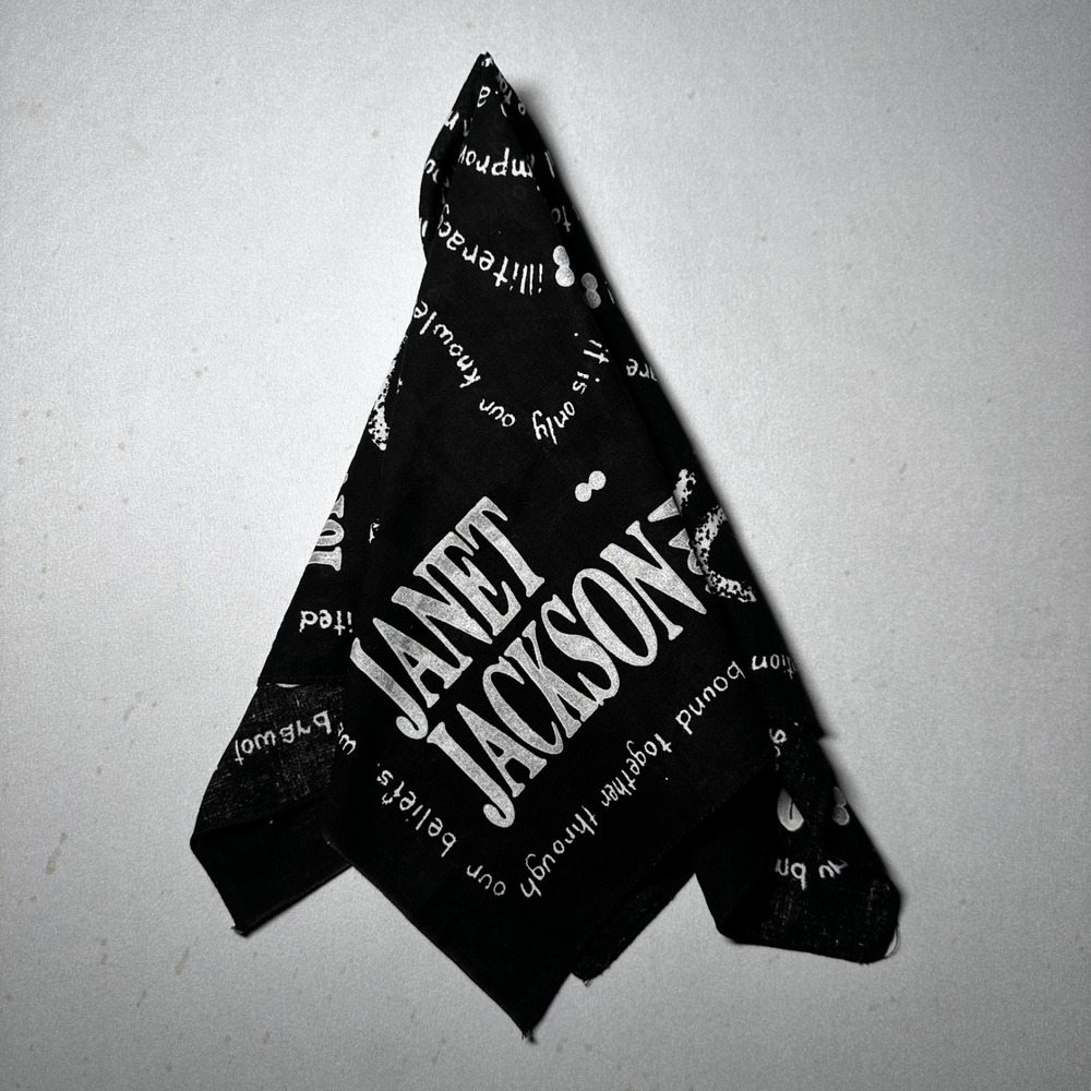 Vtg 89 Janet Jackson Bandana 1814 Rhythm Nation Tour‎ Merch Black Cotton Scarf